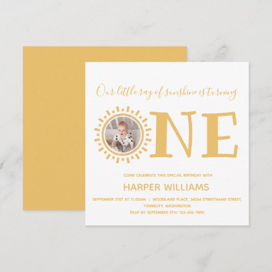 Little Ray of Sunshine Foto Baby 1e Verjaardag Kaart (Voorkant / Achterkant)