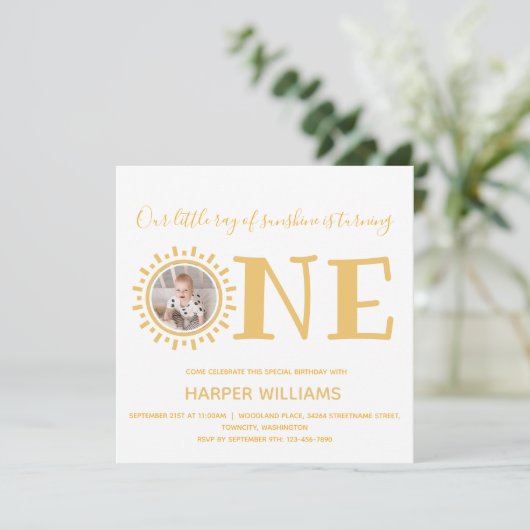Little Ray of Sunshine Foto Baby 1e Verjaardag Kaart (Staand voorkant)
