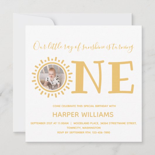 Little Ray of Sunshine Foto Baby 1e Verjaardag Kaart (Voorkant)