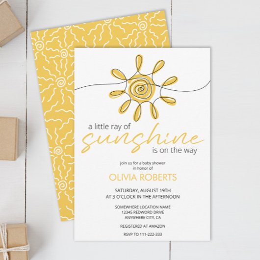 Little Ray of Sunshine Line Art Sun Baby shower Kaart