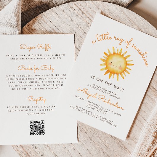 Little Ray of Sunshine QR Code Baby Shower Kaart