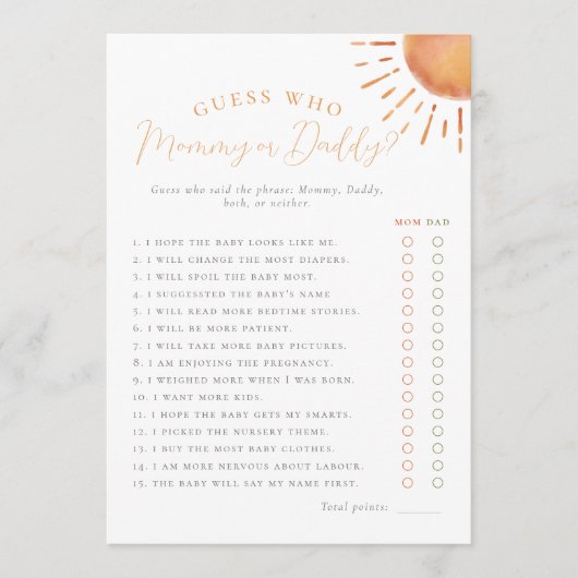 Little Ray of Sunshine Raad eens wie mama of papa  Kaart (Voorkant)