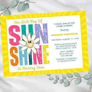 Little Ray of Sunshine Retro Neutraal Baby shower Kaart