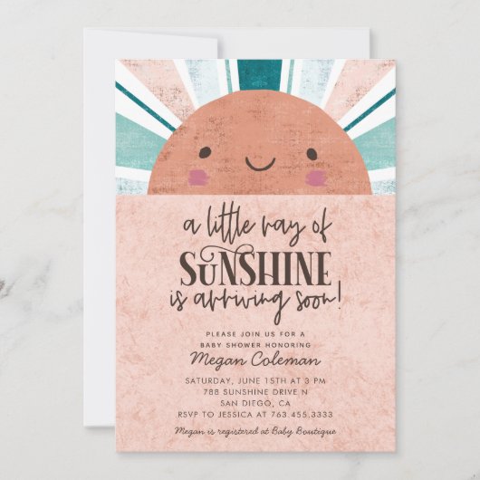 Little Ray Of Sunshine Roze Baby shower Kaart (Voorkant)