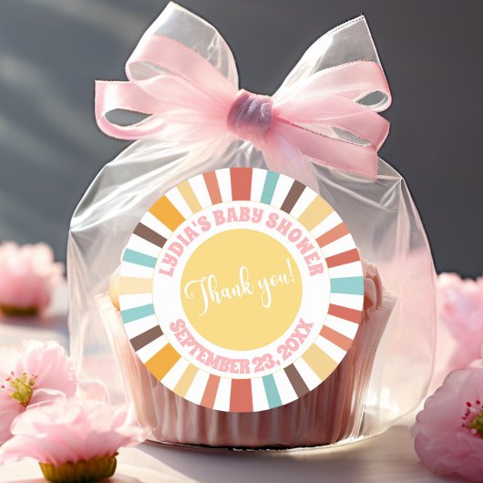 Little Ray Of Sunshine Roze Baby shower Ronde Sticker