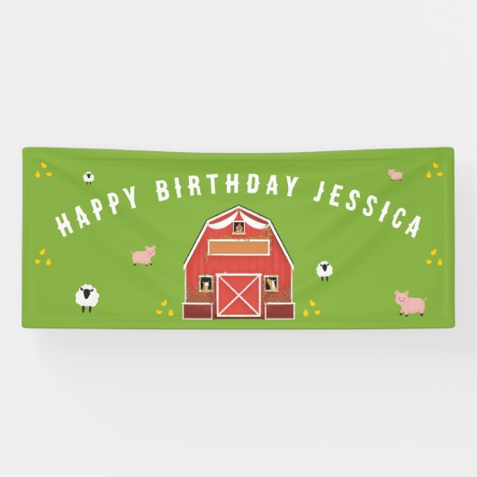 Little Red Barn Boerderij Happy Birthday Spandoek (Horizontaal)