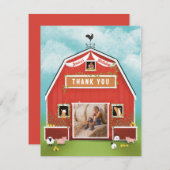 Little Red Barn Boerderij Verjaardagsfeestje Bedankkaart (Voorkant / Achterkant)