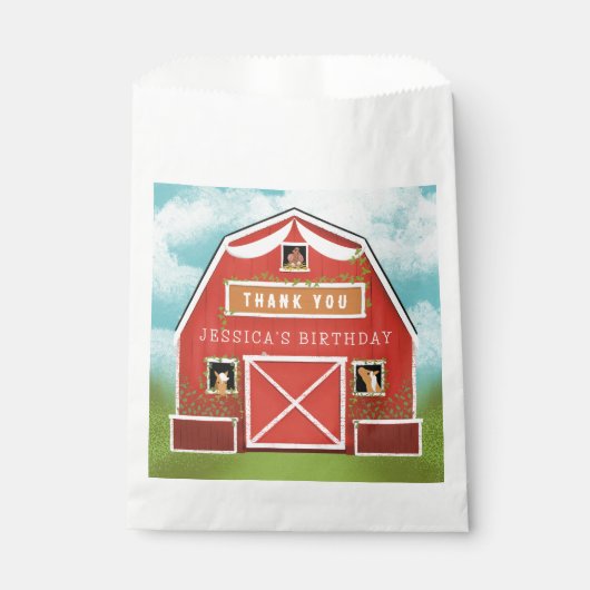 Little Red Barn Boerderij Verjaardagsfeestje Bedankzakje (Voorkant)