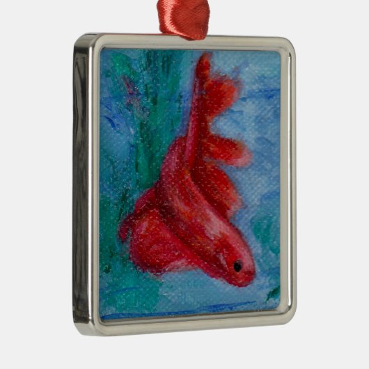 Little Red Betta Fish Metalen Ornament (Rechts)