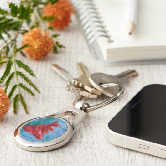 Little Red Betta Fish Sleutelhanger (Zijkant)