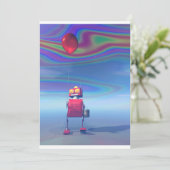 Little Red Birthday Robot 2 Uitnodiging (Staand voorkant)