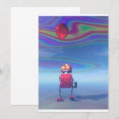 Little Red Birthday Robot 2 Uitnodiging (Voorkant / Achterkant)