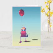 Little Red Birthday Robot 3 Kaart (Gele Bloem)