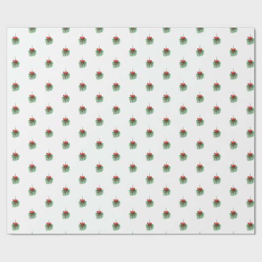 Little Red Bow en Green Mistletoe-kerstcadeau Cadeaupapier (Vlak)