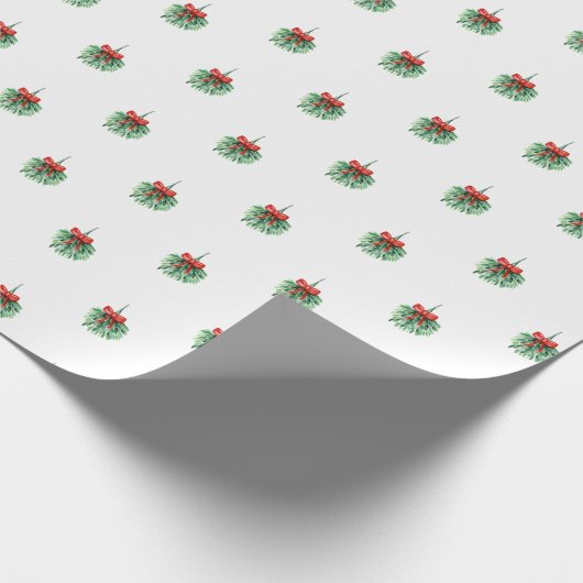 Little Red Bow en Green Mistletoe-kerstcadeau Cadeaupapier (Hoek)