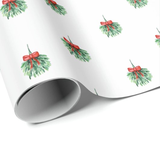 Little Red Bow en Green Mistletoe-kerstcadeau Cadeaupapier (Rol Hoek)