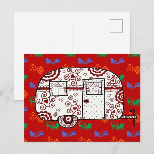 Little Red Camper Christmas briefkaart (Voorkant / Achterkant)