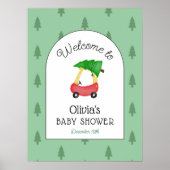Little Red Car Winter Baby shower Welkomstbord Poster (Voorkant)