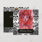 LITTLE RED CLOWN, Black White Damask Silver Metal Kaart (Voorkant / Achterkant)