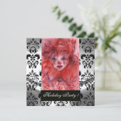 LITTLE RED CLOWN, Black White Damask Silver Metal Kaart (Staand voorkant)