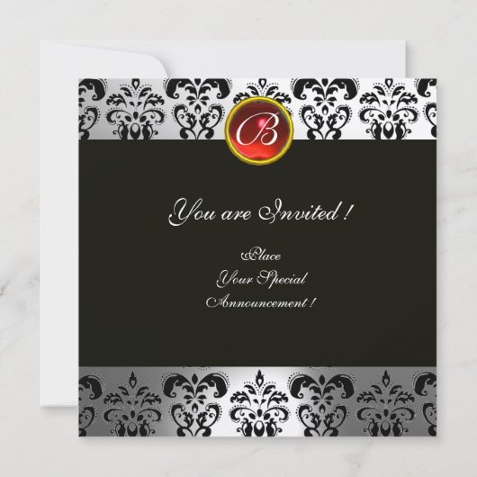 LITTLE RED CLOWN, Black White Damask Silver Metal Kaart (Achterkant)