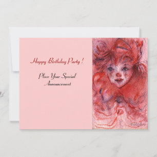 LITTLE RED CLOWN Pink Birthday Party Invitation Kaart