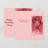 LITTLE RED CLOWN Pink Birthday Party Invitation Kaart (Voorkant / Achterkant)