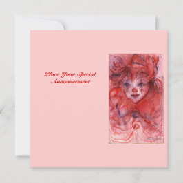 LITTLE RED CLOWN Pink Birthday Party Invitation Kaart