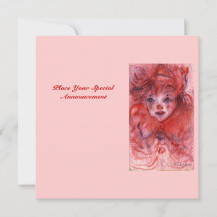 LITTLE RED CLOWN Pink Birthday Party Invitation Kaart