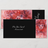 LITTLE RED CLOWN, Pink Black Birthday Party Invite Kaart (Voorkant / Achterkant)