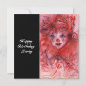 LITTLE RED CLOWN, Pink Black Birthday Party Invite Kaart (Achterkant)
