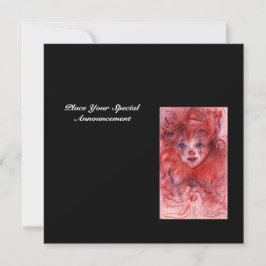 LITTLE RED CLOWN, Pink Black Birthday Party Invite Kaart