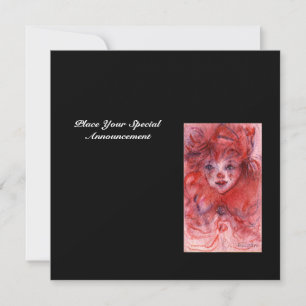 LITTLE RED CLOWN, Pink Black Birthday Party Invite Kaart