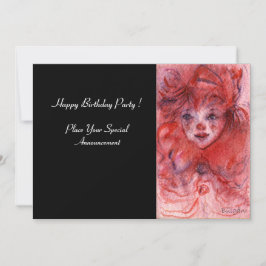 LITTLE RED CLOWN, Pink Black Birthday Party Invite Kaart