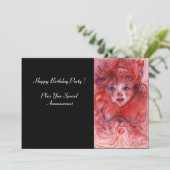 LITTLE RED CLOWN, Pink Black Birthday Party Invite Kaart (Staand voorkant)