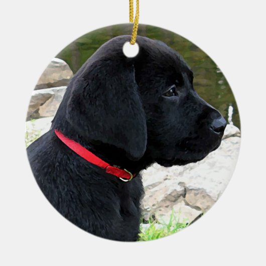 Little Red Collar - Black Lab Puppy - Labrador Keramisch Ornament (Voorkant)