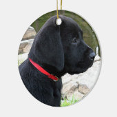 Little Red Collar - Black Lab Puppy - Labrador Keramisch Ornament (Links)