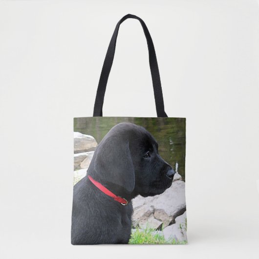 Little Red Collar - Black Lab Puppy - Labrador Tote Bag (Voorkant)