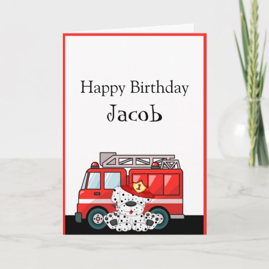 Little Red Fire Truck, Dalmatian Birthday Kaart (Voorkant)