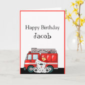 Little Red Fire Truck, Dalmatian Birthday Kaart (Gele Bloem)