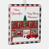 Little Red Fire Truck en Brandweerkazerne Keramisch Ornament (Rechts)