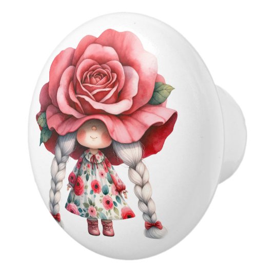  Little Red Floral Girl Gnome Keramische Knop (Rechts)