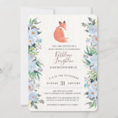 Little Red Fox Blue Floral Baby shower uitnodiging (Voorkant)