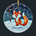 Little Red Fox in Snow Ceramic Ornament<br><div class="desc">Een schattige winterscène van een vos in de sneeuw is gemakkelijk gepersonaliseerd.</div>