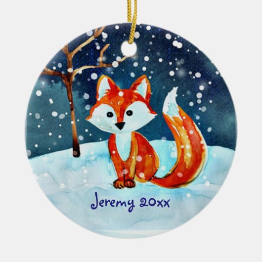 Little Red Fox in Snow Ceramic Ornament (Voorkant)