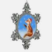 Little Red Fox met kersthoed Tin Sneeuwvlok Ornament (Links)