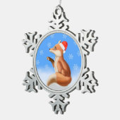 Little Red Fox met kersthoed Tin Sneeuwvlok Ornament (Rechts)