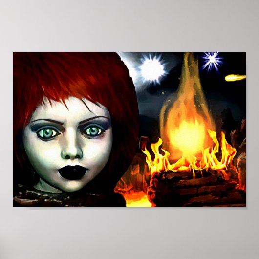 Little Red Hair Fire Witch Girl Fantasy art Poster (Voorkant)