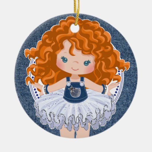Little Red Haire Girl Denim & Diamonds Kerstmis Keramisch Ornament (Voorkant)