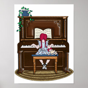 Little Red Haire Girl die Piano oefent Poster